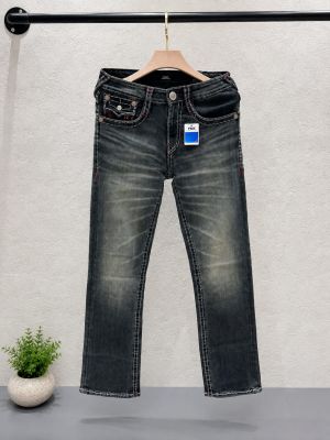 True Religion Blue Shade Straight Fit Premium Imported Fabric Denim with Back Flap pockets and Embroidered work 4535