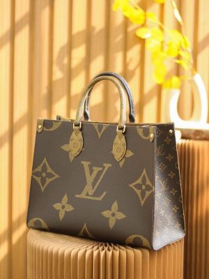 Louiis Vuitton LV On The Go Monogram and Monogram Reverse Leather Tote Bag With Dust Bag (Brown - 1162)
