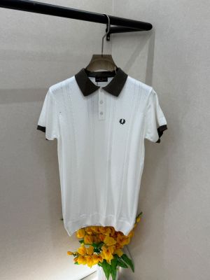 Fred Perry White knitted Polo Super Premium Collar Neck T-shirt F4023-WH