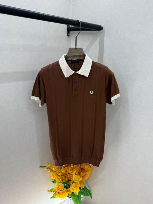 Fred Perry Brown knitted Polo Super Premium Collar Neck T-shirt F4023-BR