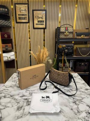 Coacch Teri Signature Canvas Shoulder Bag With Crossbody Strap (Apricot Black) (6603)