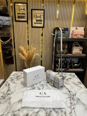 Armaani Exchange AX Logo Chain Crossbody Bag With Box And Dust Bag (Grey Flower)(423)