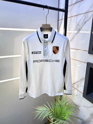 Boss Porsche Edition White Polo Neck Full Sleeves Premium Collar T-shirt F5130-WH