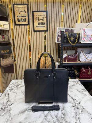 Mont Blanc Black Leather Briefcase Laptop Bag With Strap (MW1967-5)