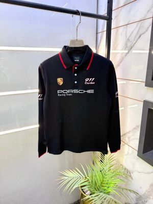 Boss Porsche Edition Black Polo Neck Full Sleeves Premium Collar T-shirt F5130-BL