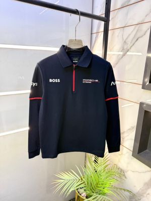 Boss Porsche Edition Navy Polo Neck Full Sleeves Premium Collar T-shirt F5130-NY