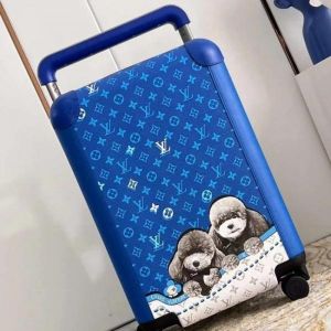 Louiis Vuitton LV Trolley Horizon Genuine Leather Luggage & Travel Bag With OG Box & Dust Bag (Blue Teddy - 1166)