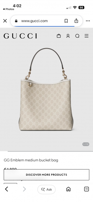 Guccci GG Emblem CB White Medium Bucket With Original DustCover & CarryBag