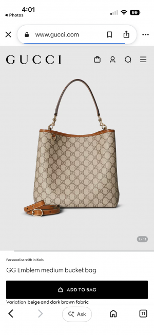 Guccci GG Emblem CB Brown Mono Medium Bucket With Original DustCover & CarryBag
