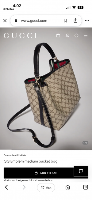 Guccci GG Emblem CB Black-Mono Medium Bucket With Original DustCover & CarryBag
