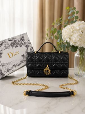 Christian Dioor Top Handle black My Dioor Bag Cannage Leather With OG Box & Dust Cover 6825 Black