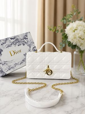 Christian Dioor Top Handle White My Dioor Bag Cannage Leather With OG Box & Dust Cover 6825 White
