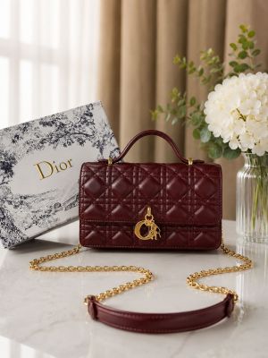 Christian Dioor Top Handle Maroon Red My Dioor Bag Cannage Leather With OG Box & Dust Cover 6825 Maroon Red