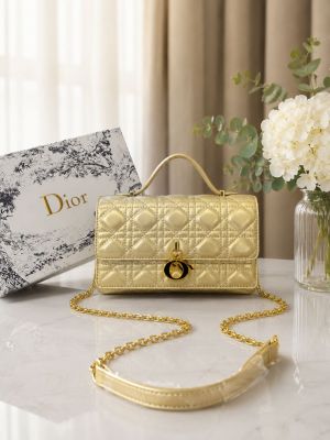 Christian Dioor Top Handle Gold My Dioor Bag Cannage Leather With OG Box & Dust Cover 6825 Gold