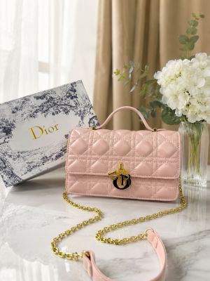 Christian Dioor Top Handle Pink My Dioor Bag Cannage Leather With OG Box & Dust Cover 6825 Pink