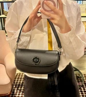 Coaach Emmy Tea Rose Saddle Premium Crossbody Shoulder Bag With OG Double Box & Dust Bag (Black Flower - 1004)