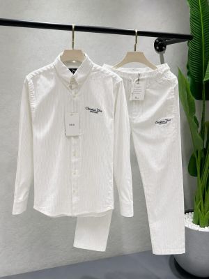 Christian Dio White Linen Fabric Premium Tracksuit With Front And Back Embroidered Logo 4550