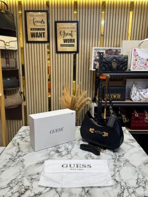 Guess Logo Hobo Shoulder Bag With Box And Dust Bag (Black)