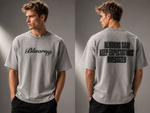 BLUORNG Premium Quality Washed Denim Round Neck Tshirt GZ_0479