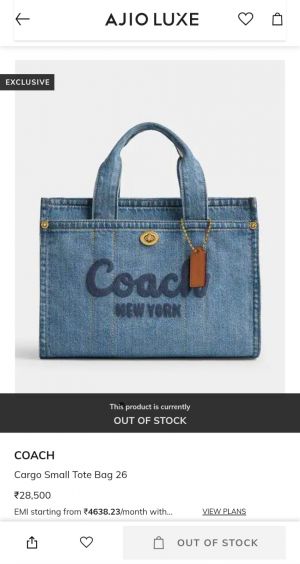 Coacch Cargo 26 Tote Blue Denim Bag With OG Box & Dust Cover Blue Denim