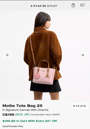 Coacch Mollie Pink Tote Bag 25 Signature Canvas With Charms With OG & Dust Cover CDC39 Pink