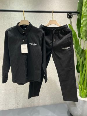Christian Dio Black Linen Fabric Premium Tracksuit With Front And Back Embroidered Logo 4549
