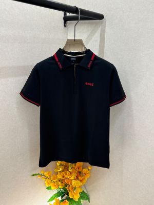 Boss Premium Zipper Black Collar Neck Polo T-shirt With Brand Box Packing F3988-BL