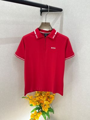 Boss Premium Zipper Red Collar Neck Polo T-shirt With Brand Box Packing F3988-RE