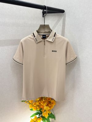 Boss Premium Zipper Beige Collar Neck Polo T-shirt With Brand Box Packing F3988-BE