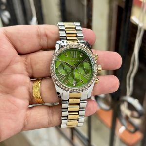 Michae_el Kors Lexington Chronograph womens 2 ton gold green