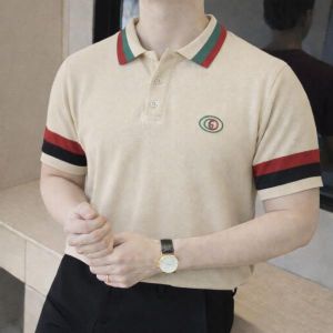 Gucc Cream Imported knitted Premium Collar Neck Polo T-shirt F3440-CR