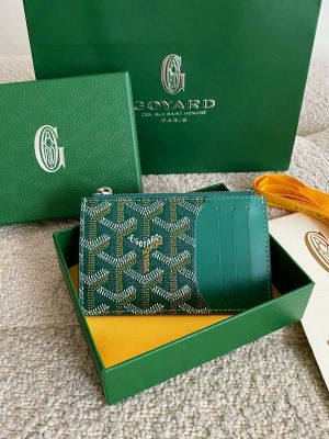 Goyarrd GO-2 Green Bourbon Zip Card Case Wallet With Original Box & DustCover