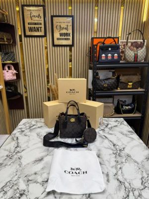 Coac Willow Monogram Canvas Mini Tote Bag With Coin Pouch Including Box And Dust Bag (Coffee) (5820)