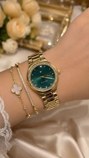Tommy Hilfigher Women Gold Green Dial