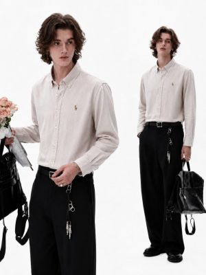 RALPx-H L-AUREN P-OLO IMPORTED STORE ARTICLE SHIRT linen fabric GREY COLOUR