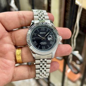 Seiko Date Just Roman Silver Black Dial