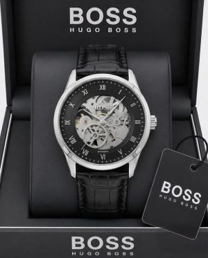 BOSS Principle Skeleton Mens Automatic black and silver