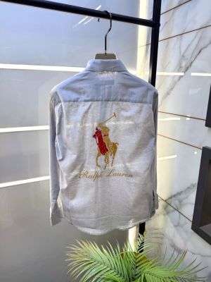 Ralp_Lauren Linen Sky Print White Embroidery Logo Premium Shirt F4020-SK