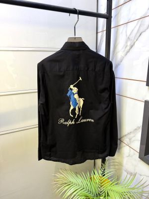 Ralp_Lauren Linen Black Print White Embroidery Logo Premium Shirt F4020-BL