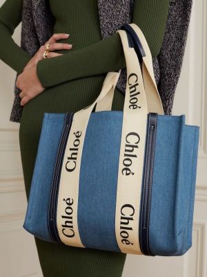Chloe canvas tote bag with dust bag(688-1 blue)