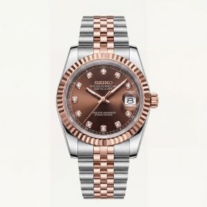 Seiko Mod Date Just Tow Tone Diamond Brown Dial
