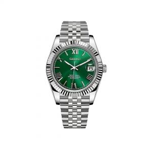 Seiko Mod Date Just Roman Silver Green Dial