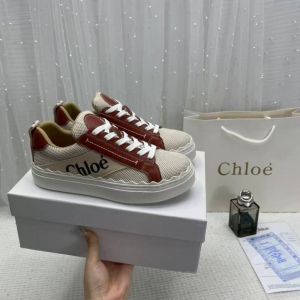 Chloe Women Lauren Sneaker in Leather with Canvas-Brown