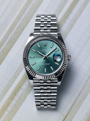 Rolee_x Oyster Perpetual Date Just Silver Green