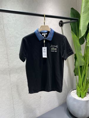 Lacost Black Premium Cotton Lycra Pique fabric Polo Tshirt with Collar Design and Embroidered Logo 4411