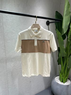 Lacost Beige Premium Cotton Pique fabric Polo Tshirt with Front Design and Embroidered Logo 4491