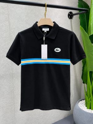 Lacost Black Premium Cotton Lycra Pique fabric Polo Tshirt with Front Design With patch Logo 4343