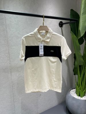 Lacost Cream Premium Cotton Pique fabric Polo Tshirt with Front Design and Embroidered Logo 4519