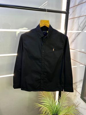 Sale Ralp_Lauren Polo Black Oxford lycra Premium Shirt F2410-BL