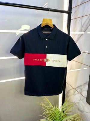 Sale Tomm_Hilfiger Navy Embroidery Print Premium Polo T-shirt F2575-NY